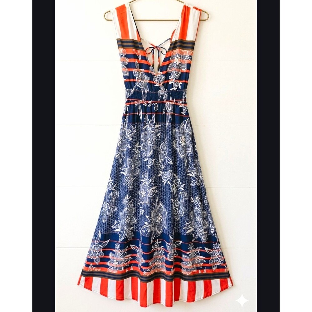 En Creme Boho Floral Maxi Dress Red, White &  Blue USA Flowy Maxi